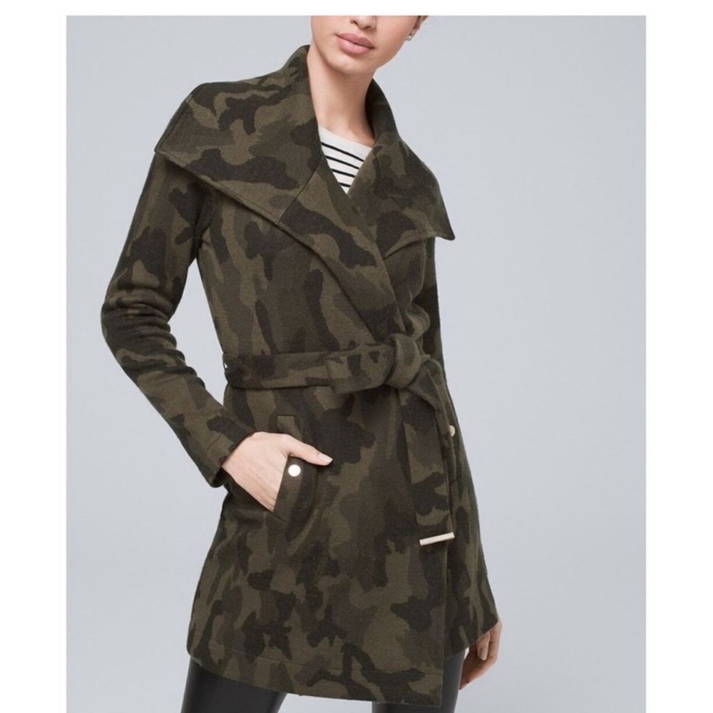White House Black Market Camo Sweater Jacket with Tie Waist
